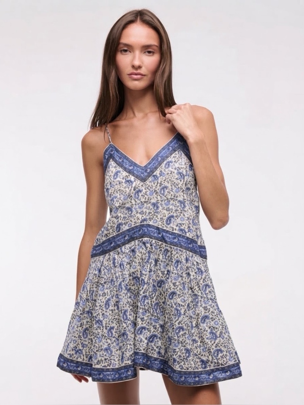 Abercrombie & Fitch Cream Lightweight Skort Dress with Blue Paisley Trim - Picture 2 of 6